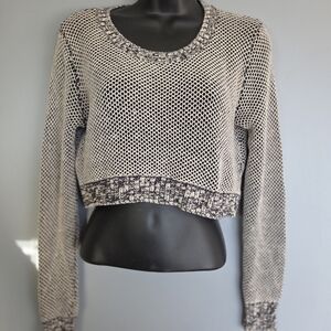 Silence + Noise Black and White Mesh Appearance Cropped Sweater